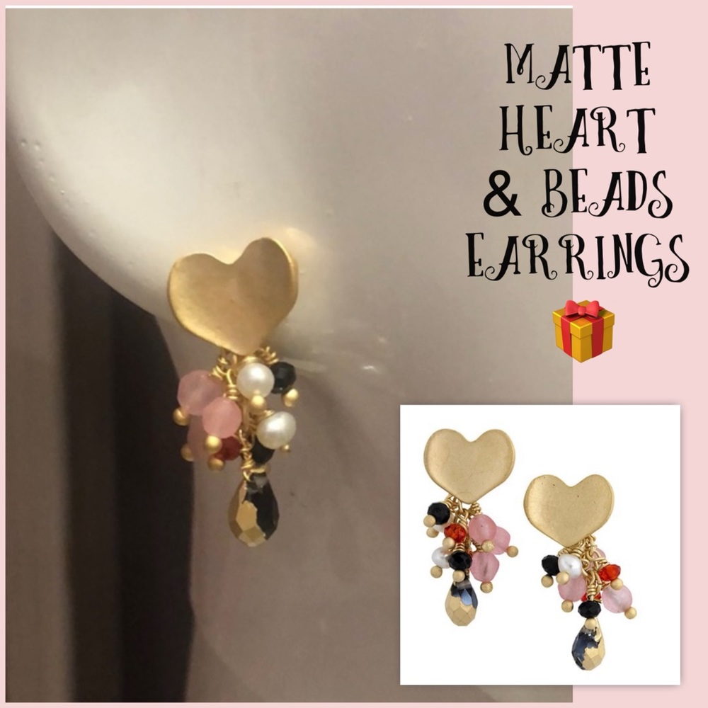 Matte Gold Heart with Beads Earrings,NWT-Boutique